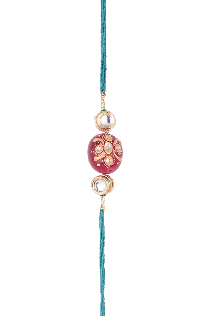 Blue Hand Painted Tanjore Bead Rakhi by SONNET