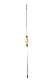 Gold Finish Metal Bead & Pearl Rakhi by SONNET-SEND RAKHIS TO USA