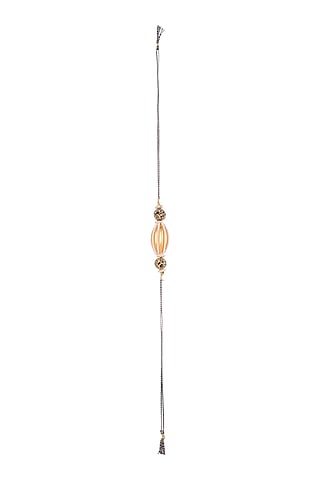 Gold Finish Metal Bead & Pearl Rakhi by SONNET