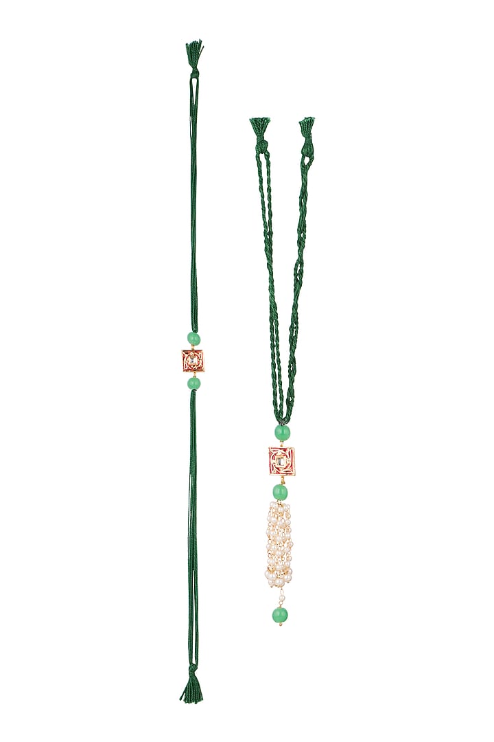 Gold Finish Kundan Enameled Rakhi & Lumba Set by SONNET at Pernia's Pop Up Shop