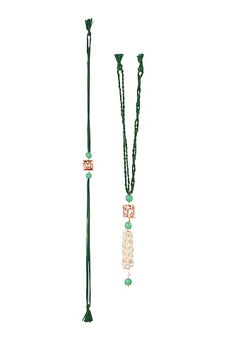 Gold Finish Kundan Enameled Rakhi & Lumba Set by SONNET