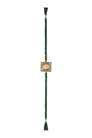 Gold Finish Kundan Enameled Rakhi by SONNET