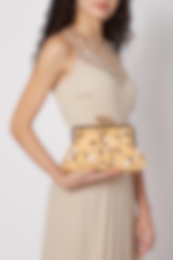 Yellow Embroidered Satin & Silk Clutch by SONNET