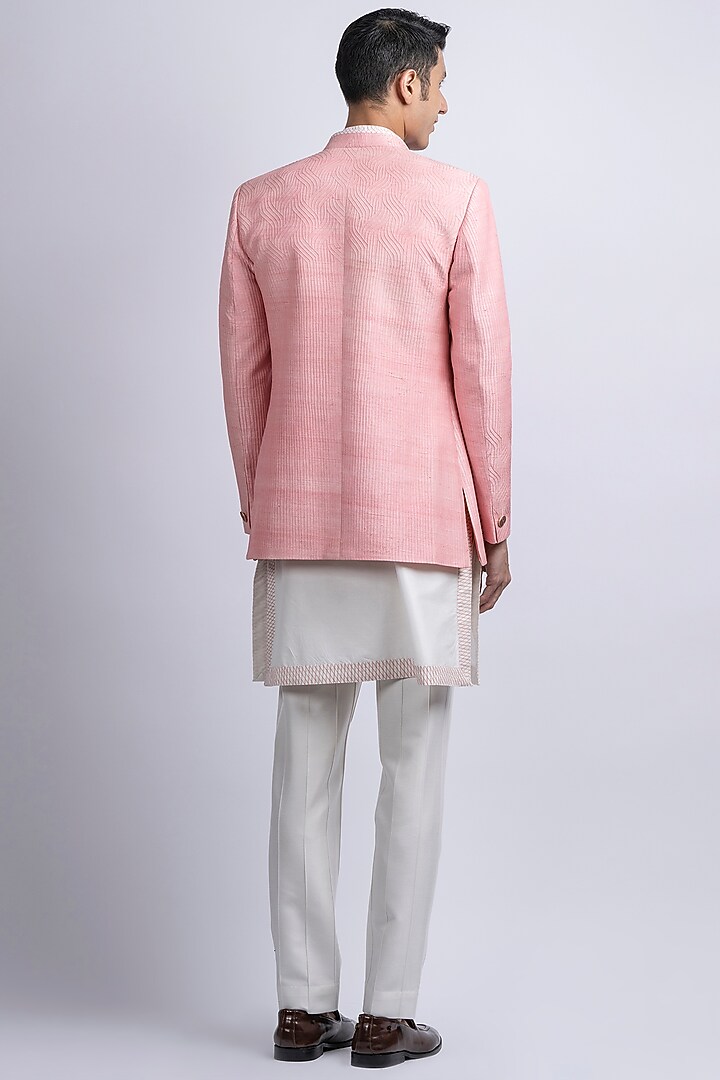 Peach Pink Silk Embroidered Wedding Indowestern Set by SUHAIL HAFEEZ at Pernia's Pop Up Shop