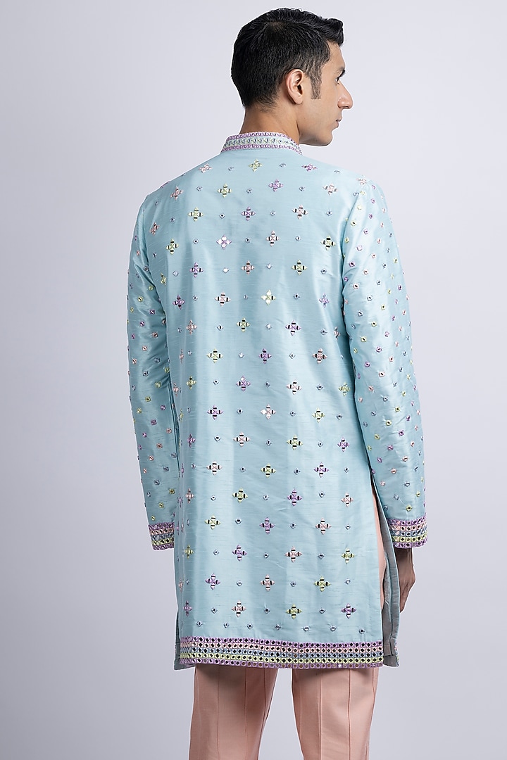 Sky Blue Viscose Silk Embroidered Kurta Set by SUHAIL HAFEEZ at Pernia's Pop Up Shop