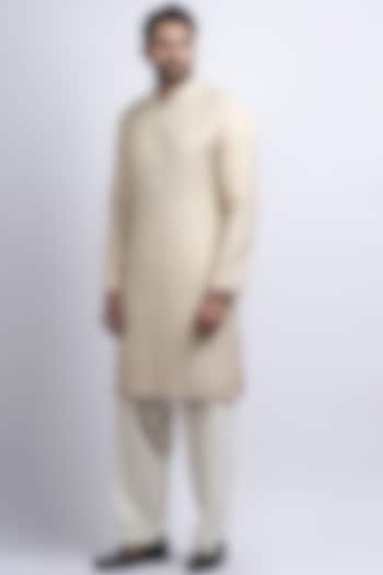 Gold Cotton Silk Jacquard Hand Embroidered Kurta Set by SUHAIL HAFEEZ at Pernia's Pop Up Shop