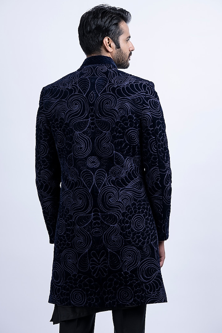 Black Micro Velvet Hand Embroidered Indo-Western Set by SUHAIL HAFEEZ at Pernia's Pop Up Shop