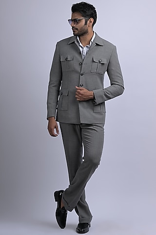 Melange Grey Suit Set With Tie Design by Soniya G Men at Pernia's Pop Up  Shop 2024