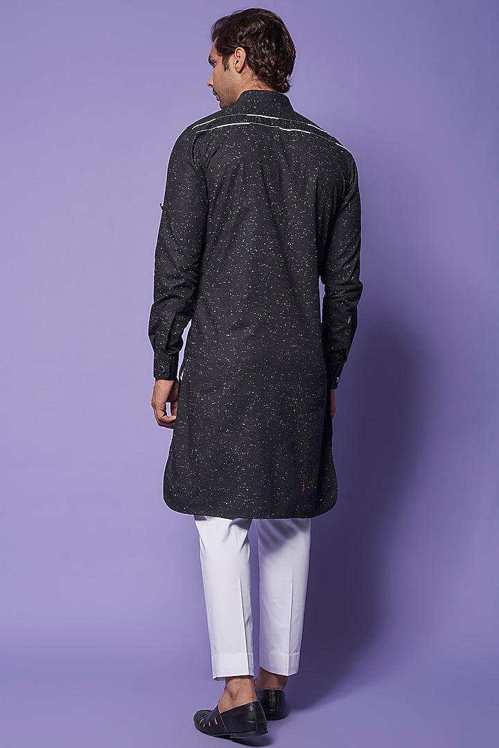 Black Cotton Digital Printed & Embroidered Kurta Set by SUHAIL HAFEEZ at Pernia's Pop Up Shop