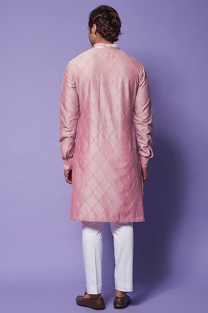 Pink Cotton Silk Thread Embroidered Kurta Set by SUHAIL HAFEEZ at Pernia's Pop Up Shop