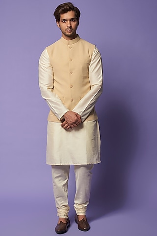 Beige Rayon Bundi Jacket by SUHAIL HAFEEZ