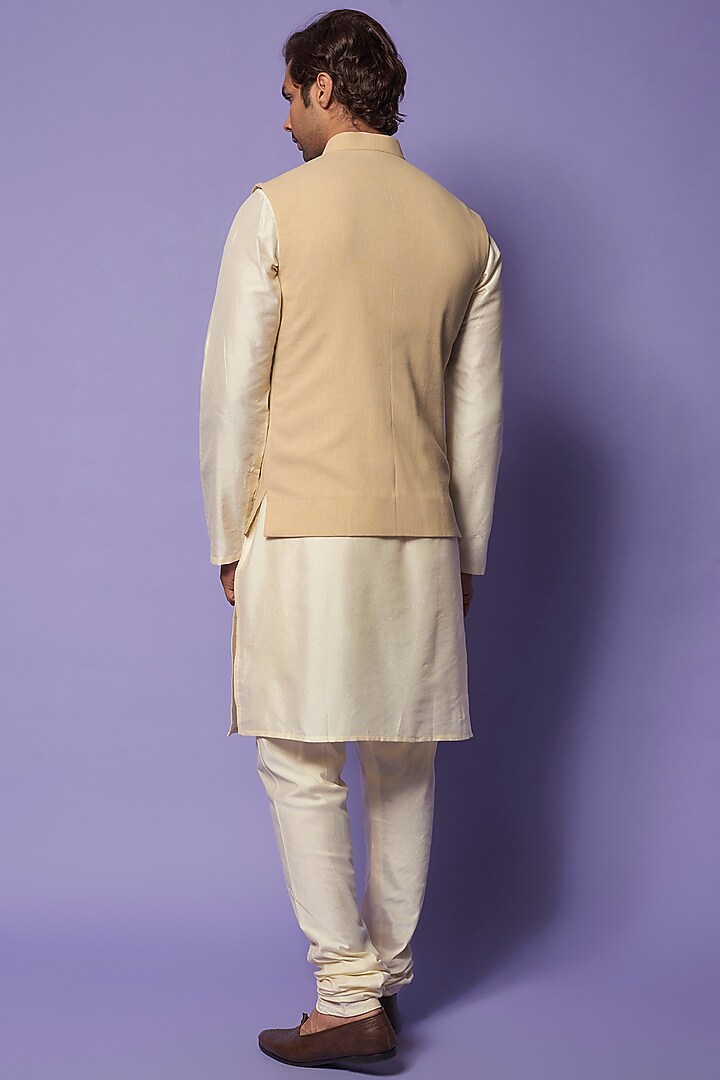 Beige Rayon Bundi Jacket by SUHAIL HAFEEZ at Pernia's Pop Up Shop