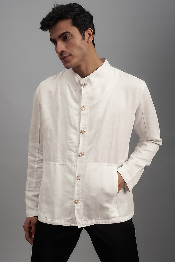 Ivory Linen Cotton Shacket by SUHAIL HAFEEZ