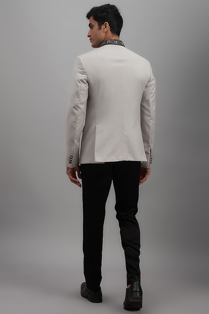 Silver Grey Terry Rayon Embroidered Bandhgala Jacket by SUHAIL HAFEEZ at Pernia's Pop Up Shop