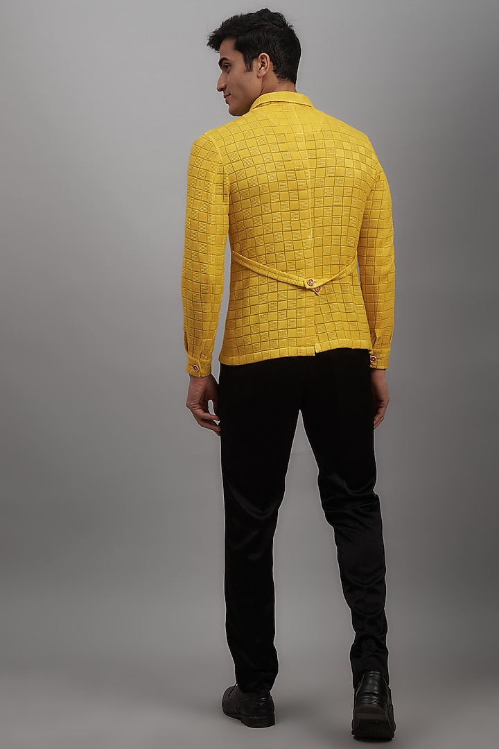 Yellow Rayon Embroidered Shacket Party Wear Shirt by SUHAIL HAFEEZ at Pernia's Pop Up Shop