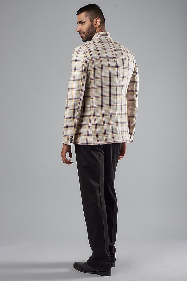 Multi-Colored Linen Checks Bandhgala by SUHAIL HAFEEZ at Pernia's Pop Up Shop