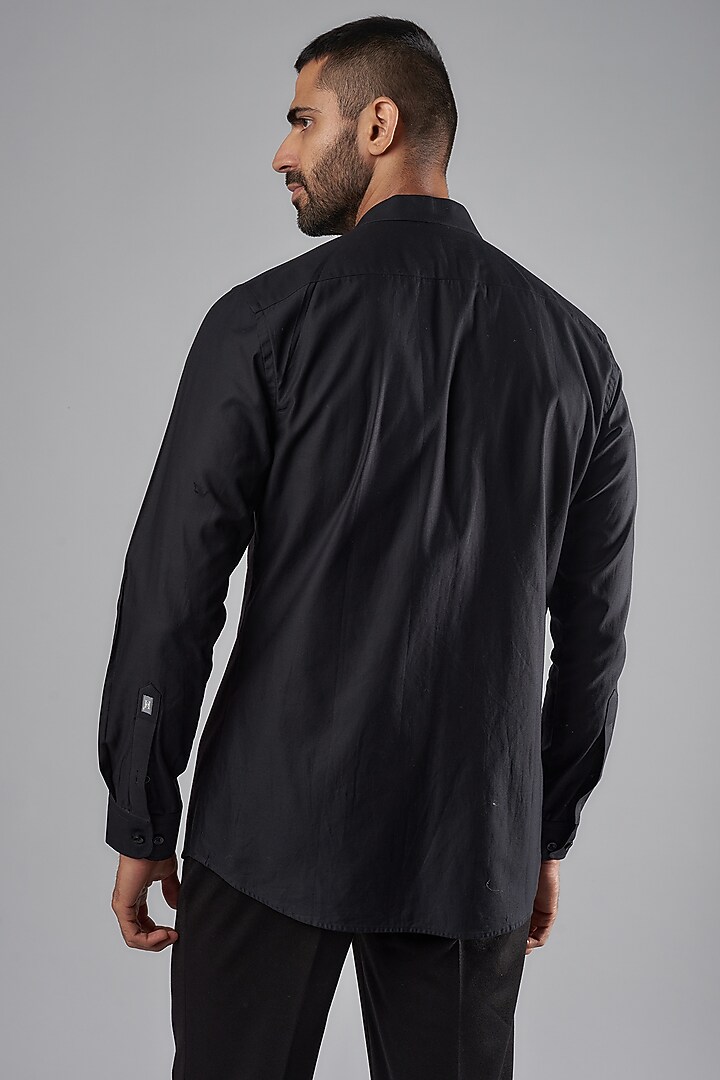 Black Cotton Lycra Summer Shirt by SUHAIL HAFEEZ at Pernia's Pop Up Shop