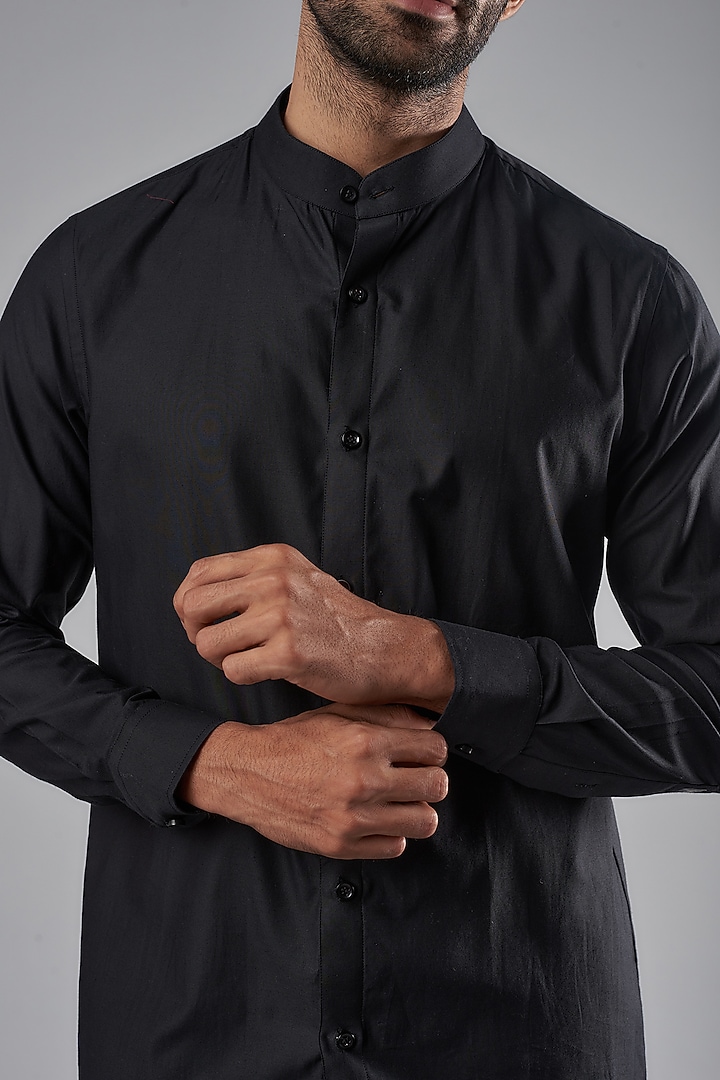Black Cotton Lycra Summer Shirt by SUHAIL HAFEEZ at Pernia's Pop Up Shop