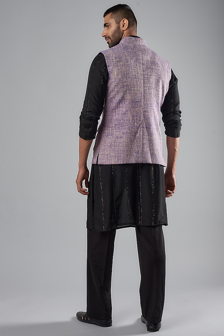 Purple Handwoven Silk Bundi Jacket by SUHAIL HAFEEZ at Pernia's Pop Up Shop