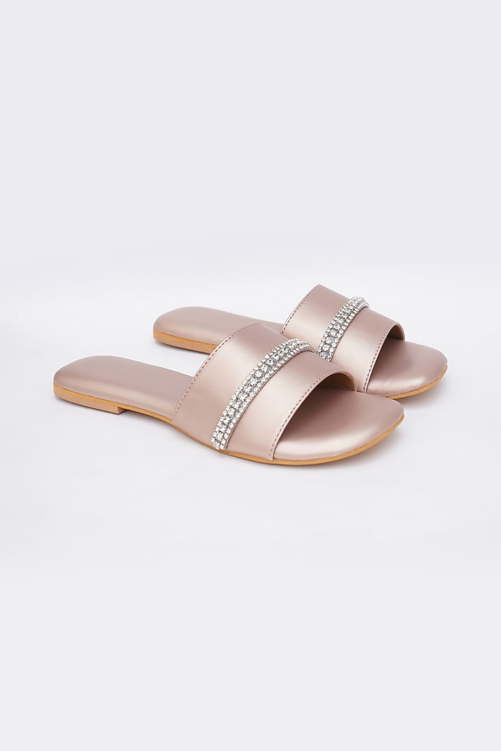 Rose Gold Faux Leather Embroidered Flats by Sole House