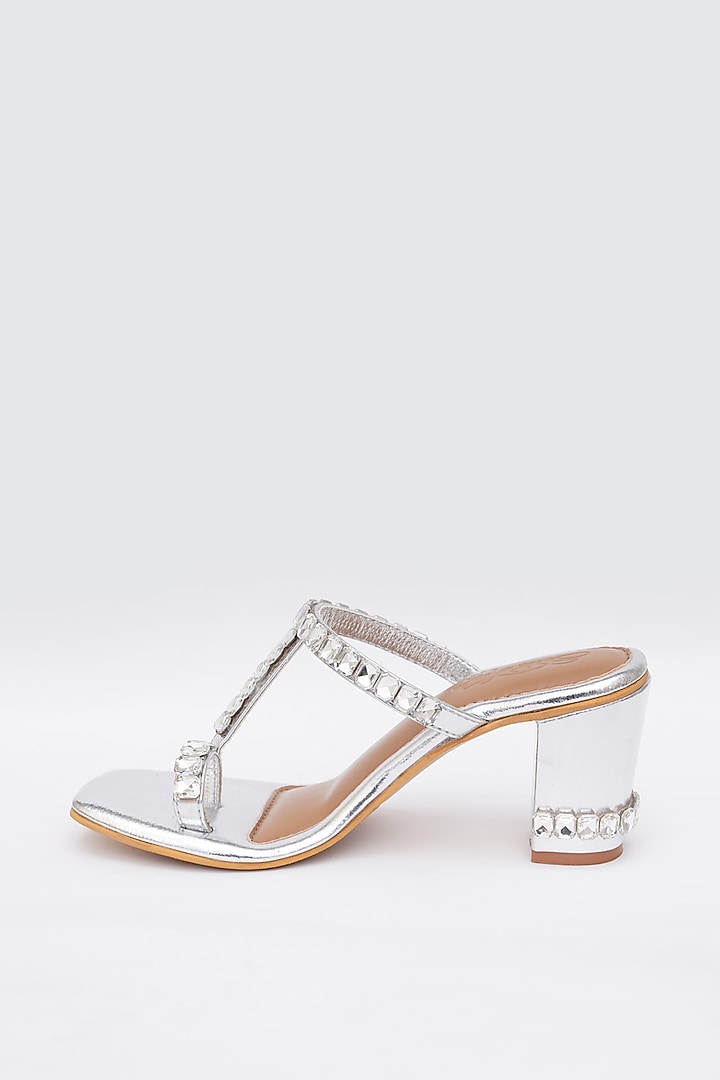 Silver Faux Leather Embellished Kolhapuri by Sole House at Pernia's Pop Up Shop