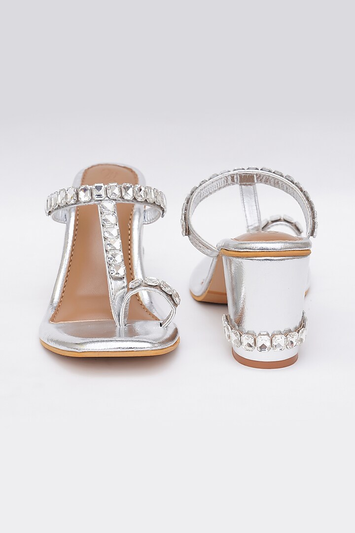 Silver Faux Leather Embellished Kolhapuri by Sole House at Pernia's Pop Up Shop