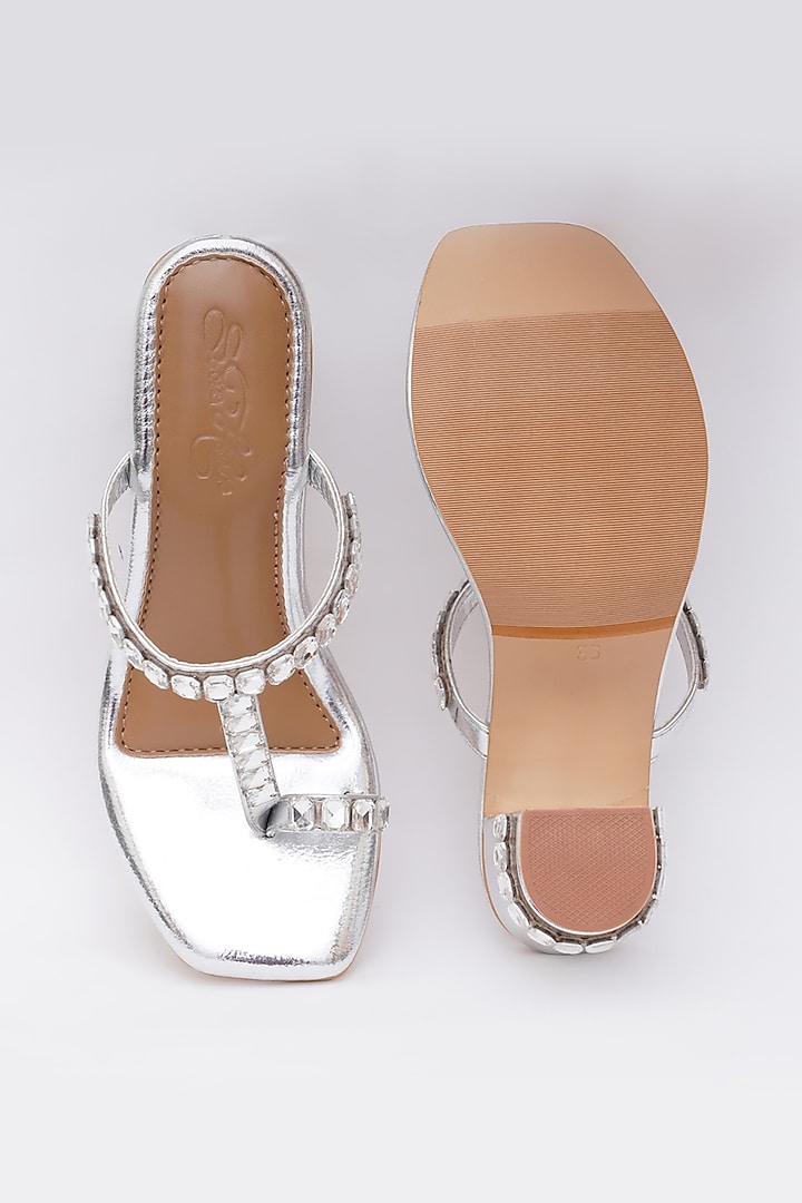 Silver Faux Leather Embellished Kolhapuri by Sole House at Pernia's Pop Up Shop