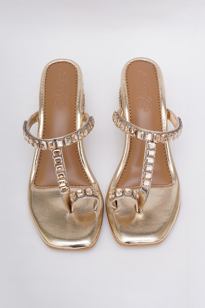 Gold Faux Leather Embellished Kolhapuri by Sole House