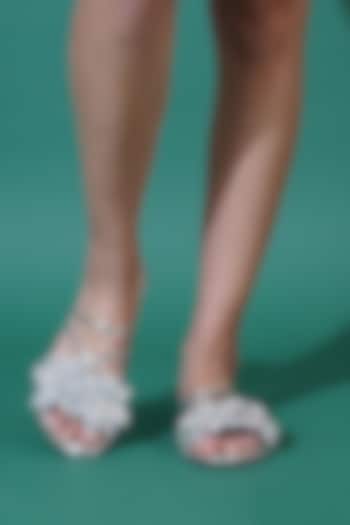 Silver Faux Leather Crystal Embellished Flats by Sole House at Pernia's Pop Up Shop