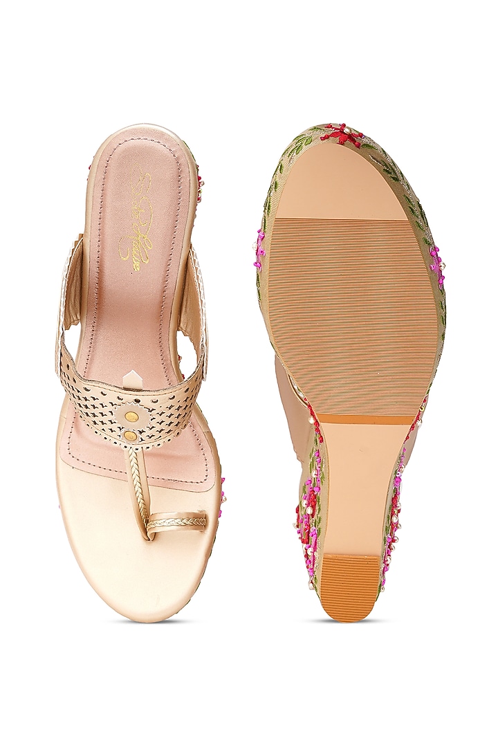 Multi-Colored Faux Leather Floral Embroidered Handcrafted Wedges by Sole House at Pernia's Pop Up Shop