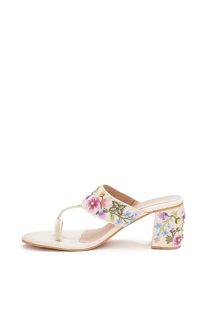 Multi-Colored Faux Leather Floral Embroidered Handcrafted Kolhapuri Block Heels by Sole House at Pernia's Pop Up Shop