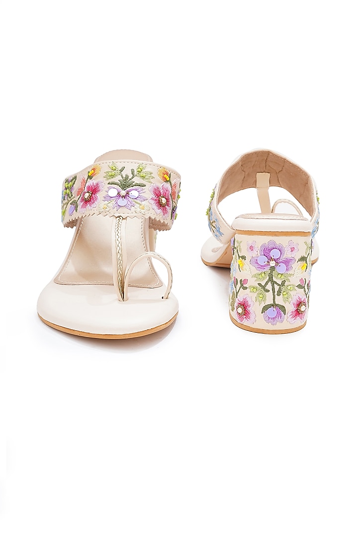 Multi-Colored Faux Leather Floral Embroidered Handcrafted Kolhapuri Block Heels by Sole House at Pernia's Pop Up Shop