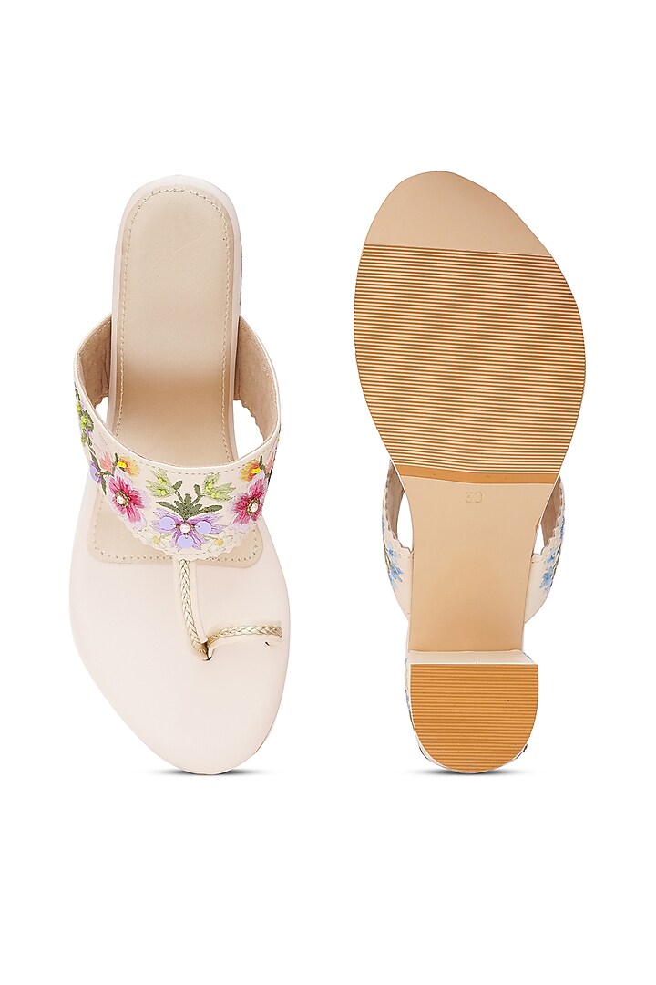 Multi-Colored Faux Leather Floral Embroidered Handcrafted Kolhapuri Block Heels by Sole House at Pernia's Pop Up Shop