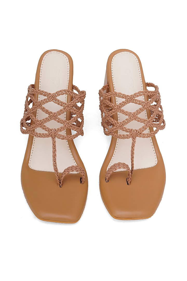 Nude Faux Leather Braided Kolhapuri Heels by Sole House