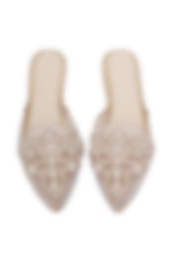 Cream Faux Leather Embroidered Mules by Sole House