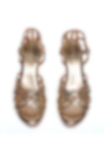 Gold Faux Leather Embroidered Wedges by Sole House at Pernia's Pop Up Shop