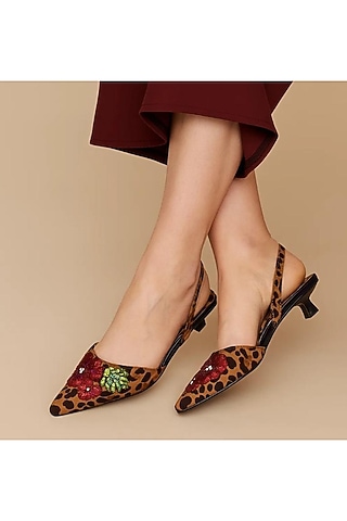 Nude Faux Leather Leopard Printed Pencil Heels by Sole House