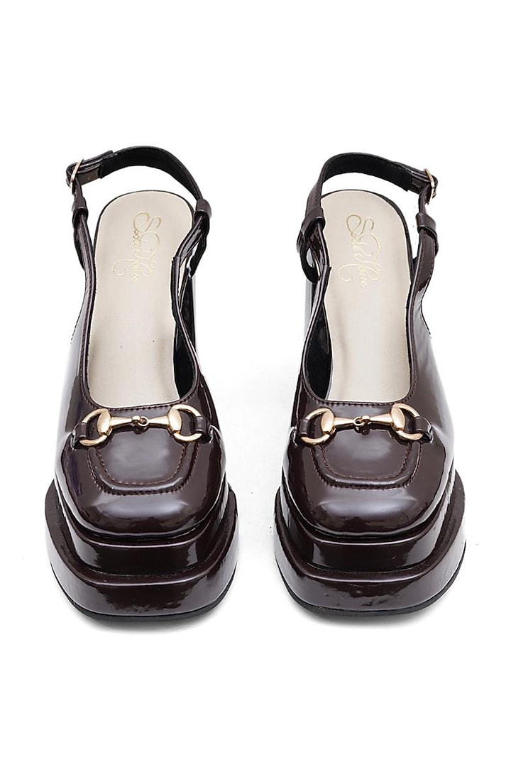 Dark Brown Faux Leather Block Heels by Sole House at Pernia's Pop Up Shop