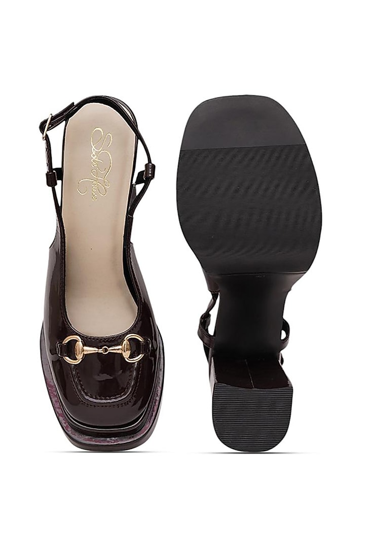 Dark Brown Faux Leather Block Heels by Sole House at Pernia's Pop Up Shop