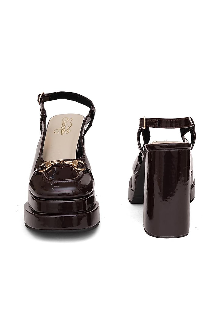 Dark Brown Faux Leather Block Heels by Sole House at Pernia's Pop Up Shop
