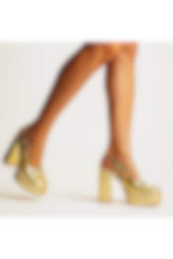 Gold Faux Leather Block Heels by Sole House at Pernia's Pop Up Shop