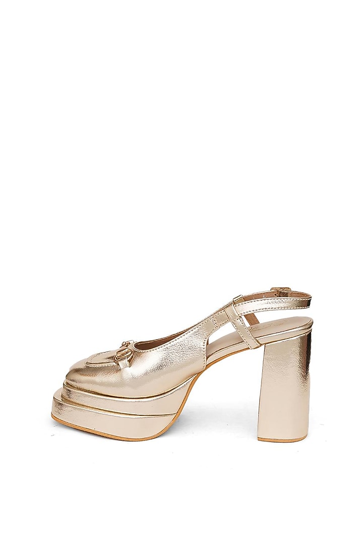 Gold Faux Leather Block Heels by Sole House at Pernia's Pop Up Shop