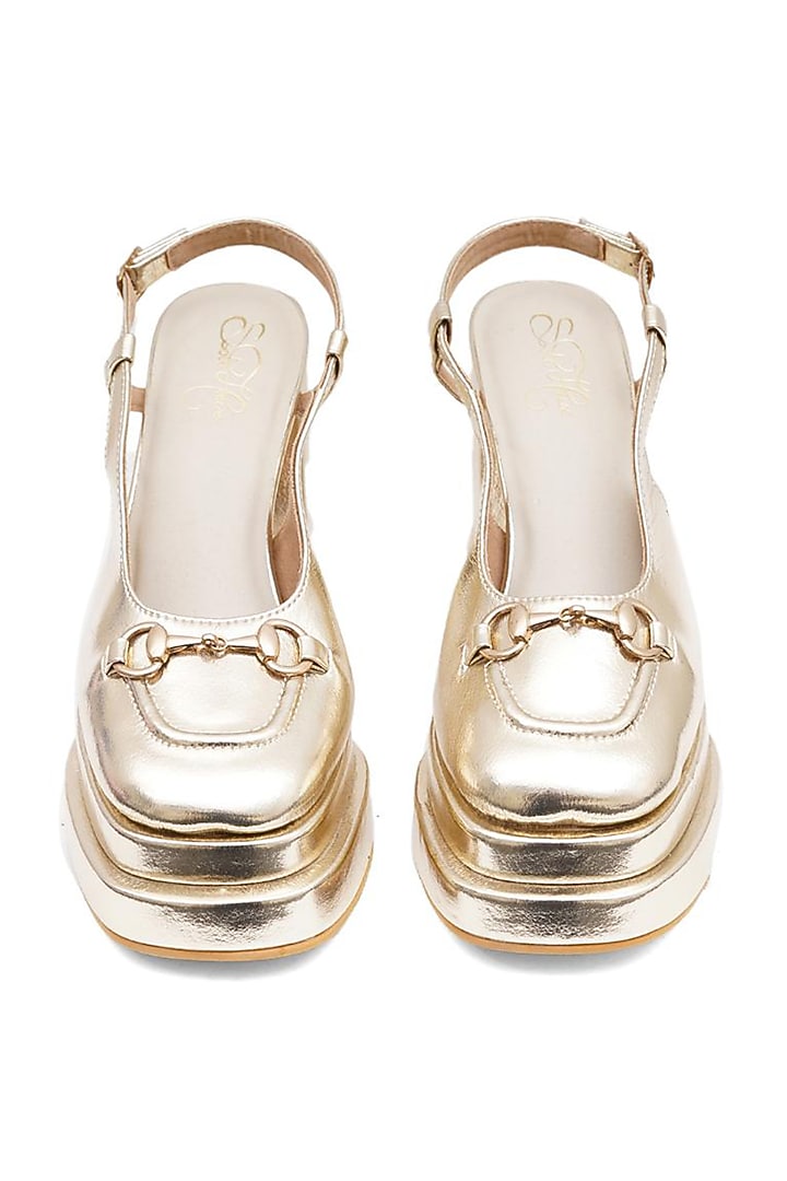 Gold Faux Leather Block Heels by Sole House at Pernia's Pop Up Shop