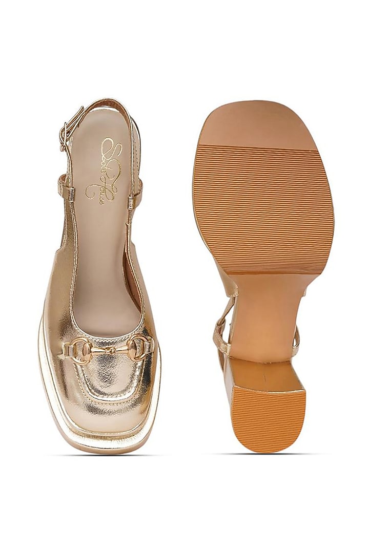 Gold Faux Leather Block Heels by Sole House at Pernia's Pop Up Shop