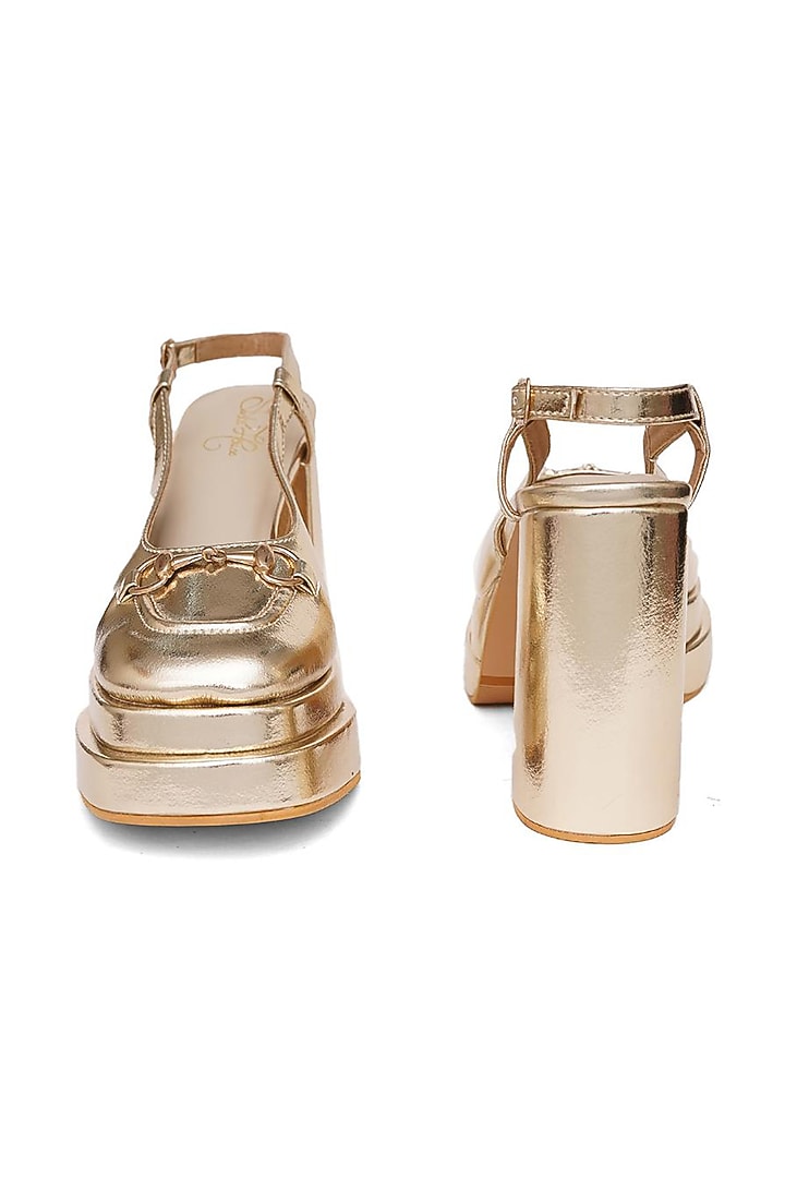 Gold Faux Leather Block Heels by Sole House at Pernia's Pop Up Shop