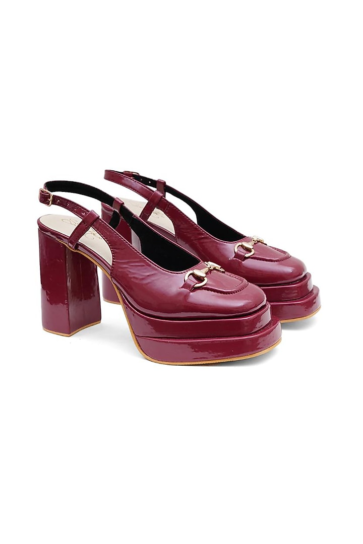 Burgundy Faux Leather Block Heels by Sole House at Pernia's Pop Up Shop