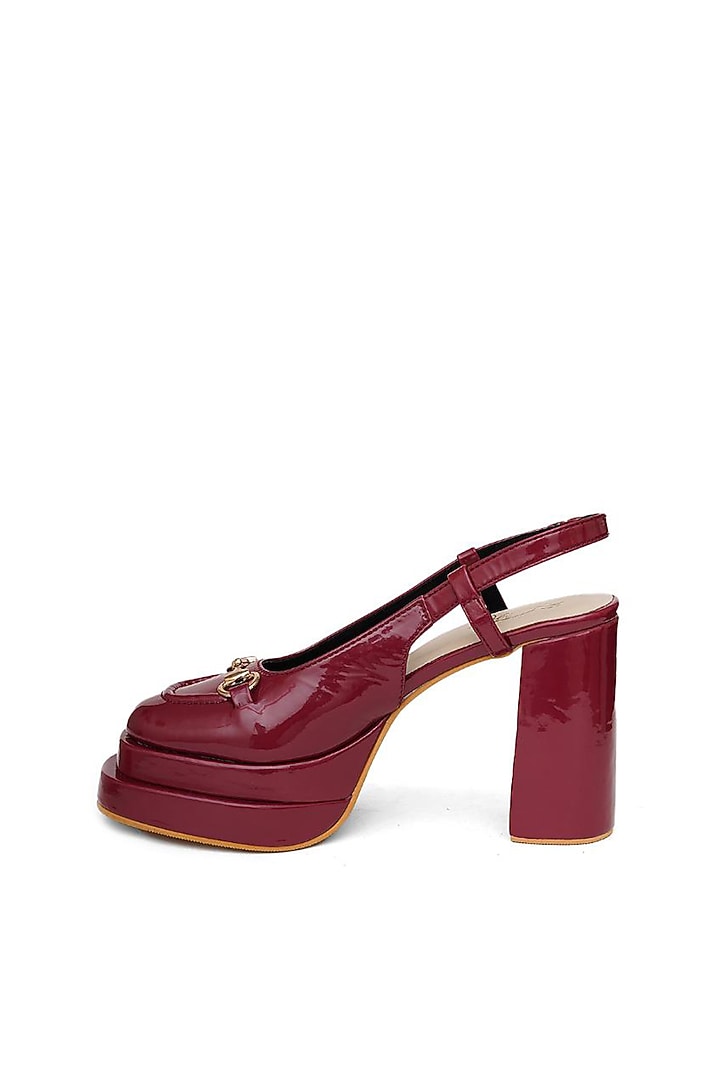 Burgundy Faux Leather Block Heels by Sole House at Pernia's Pop Up Shop