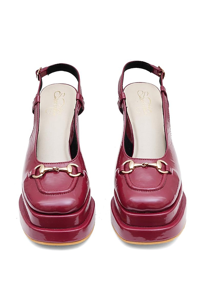 Burgundy Faux Leather Block Heels by Sole House at Pernia's Pop Up Shop