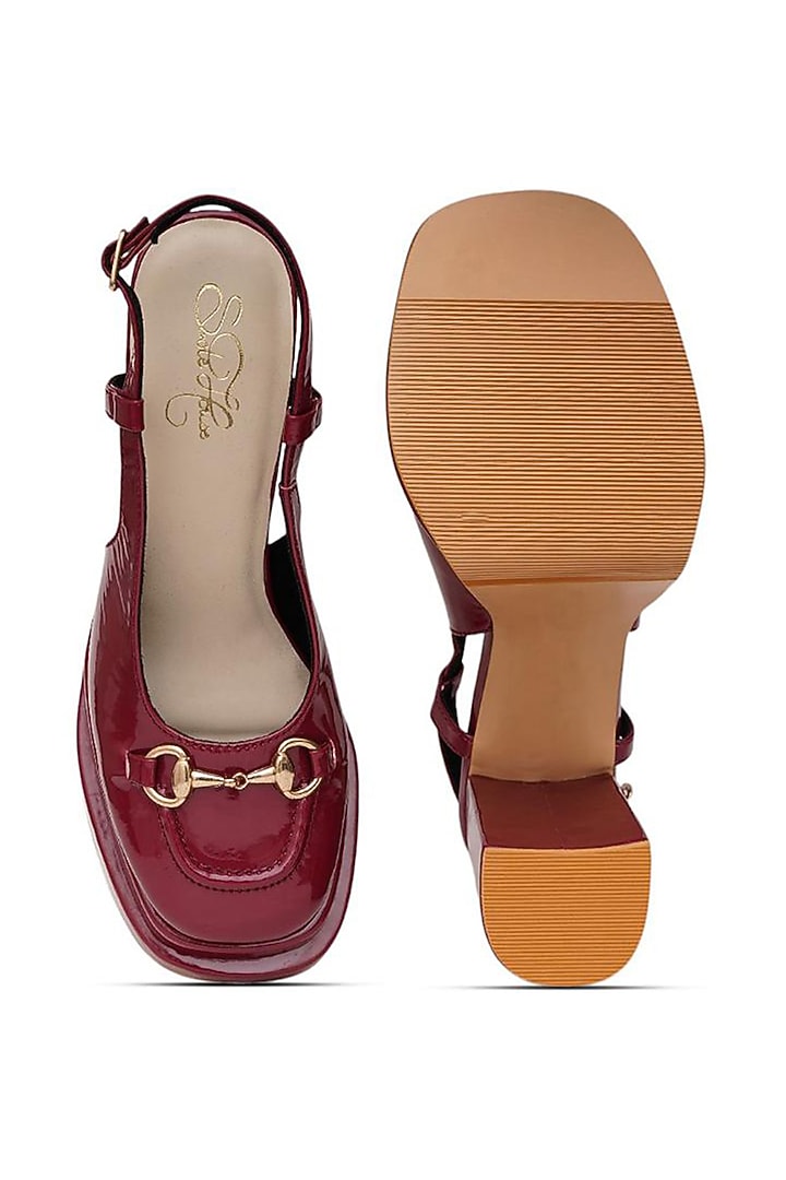 Burgundy Faux Leather Block Heels by Sole House at Pernia's Pop Up Shop