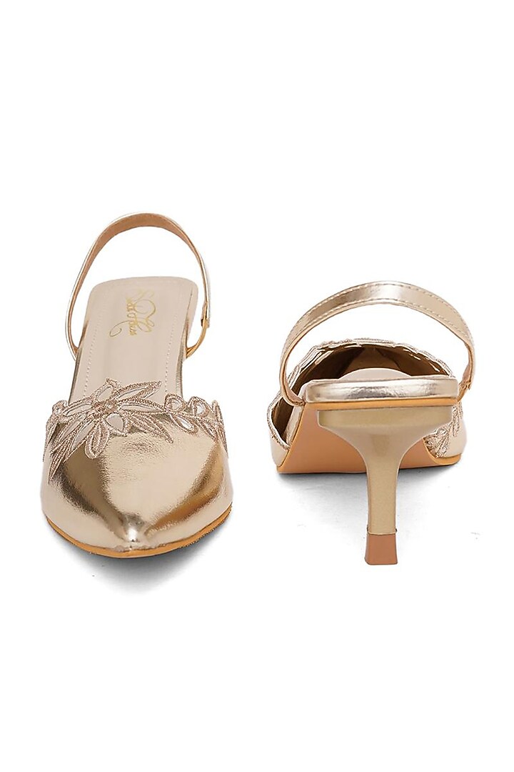 Gold Faux Leather Floral Embroidered Pencil Heels by Sole House at Pernia's Pop Up Shop